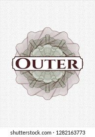 Green and Red rosette. Linear Illustration with text Outer inside