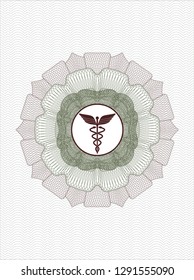 Green and Red rosette. Linear Illustration with Caduceus medical icon inside