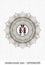 Green and Red rosette. Linear Illustration with lesbian love icon inside