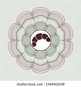 Green and Red rosette. Linear Illustration with croissant icon inside