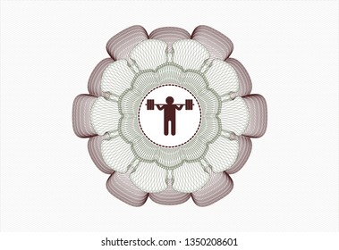 Green and Red rosette. Linear Illustration with squat icon inside