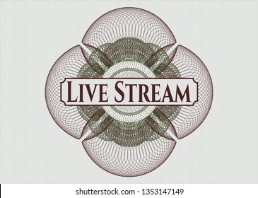 Green and Red rosette. Linear Illustration with text Live Stream inside