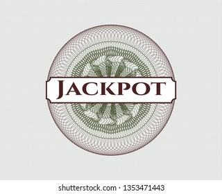 Green and Red rosette. Linear Illustration with text Jackpot inside