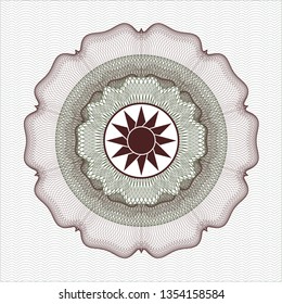 Green and Red rosette. Linear Illustration with sun icon inside