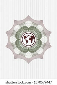 Green and Red rosette. Linear Illustration with earth icon inside