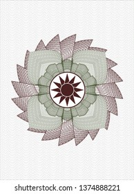 Green and Red rosette. Linear Illustration with sun icon inside