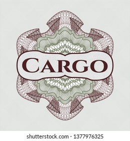 Green and Red rosette. Linear Illustration with text Cargo inside