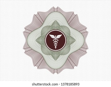 Green and Red rosette. Linear Illustration with medicine icon inside
