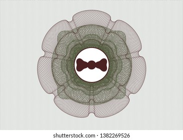 Green and Red rosette. Linear Illustration with bow tie icon inside