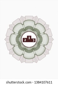 Green and Red rosette. Linear Illustration with podium icon inside