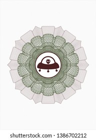 Green and Red rosette. Linear Illustration with ufo with aline inside icon inside