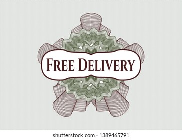 Green and Red rosette. Linear Illustration with text Free Delivery inside