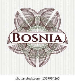 Green and Red rosette. Linear Illustration with text Bosnia inside