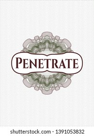 Green and Red rosette. Linear Illustration with text Penetrate inside