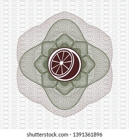 Green and Red rosette. Linear Illustration with orange icon inside