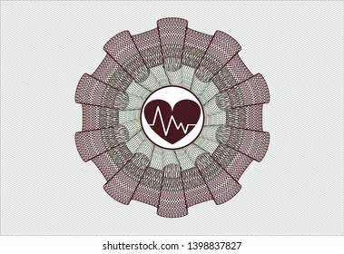 Green and Red rosette. Linear Illustration with heart with electrocardiogram icon inside