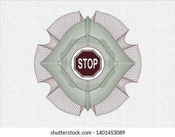 Green and Red rosette. Linear Illustration with stop icon inside
