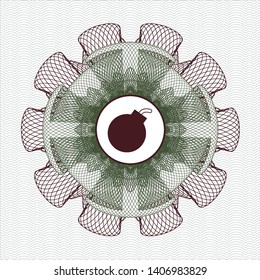 Green and Red rosette. Linear Illustration with bomb icon inside