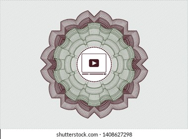 Green and Red rosette. Linear Illustration with video player icon inside