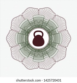 Green and Red rosette. Linear Illustration with kettlebell icon inside