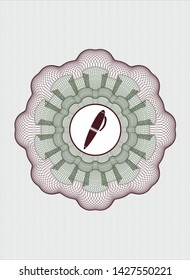 Green and Red rosette. Linear Illustration with pen icon inside