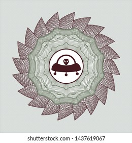 Green and Red rosette. Linear Illustration with ufo with aline inside icon inside
