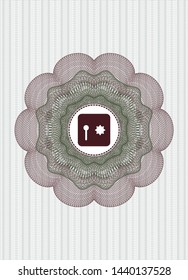 Green and Red rosette. Linear Illustration with safe, safety deposit box icon inside
