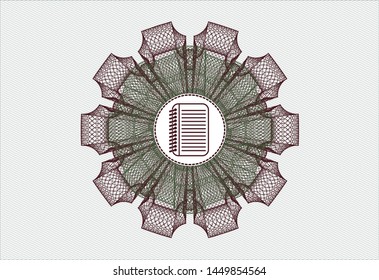 Green and Red rosette. Linear Illustration with note book icon inside