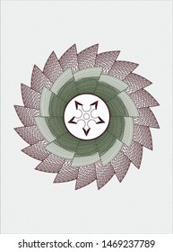 Green and Red rosette. Linear Illustration with ninja star icon inside