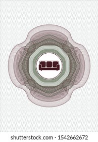 Green and Red rosette. Linear Illustration with couch icon inside