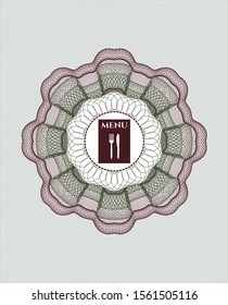 Green and Red rosette. Linear Illustration with restaurant menu icon inside