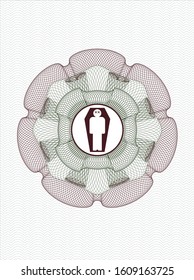 Green and Red rosette. Linear Illustration with dead man in his coffin icon inside