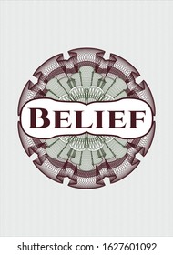 Green and Red rosette. Linear Illustration with text Belief inside