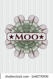 Green and Red rosette. Linear Illustration with text Moo inside