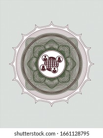 Rosette verde y rojo. Ilustración lineal con un icono de red social dentro