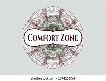 Green and Red rosette. Linear Illustration with text Comfort Zone inside