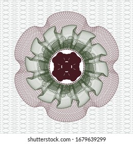 Green and Red rosette. Linear Illustration with four leaf clover icon inside