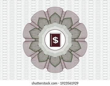 Green and Red rosette. Linear Illustration. with book with money symbol inside icon inside