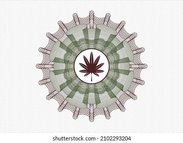 Green and Red rosette. Linear Illustration. with marijuana leaf, weed icon inside