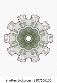 Rosette verde y rojo. Ilustración lineal. Vector, Detallado. 