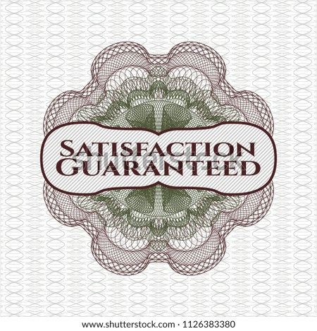 Green and Red rosette. Linear Illustration with text Satisfaction Guaranteed inside
