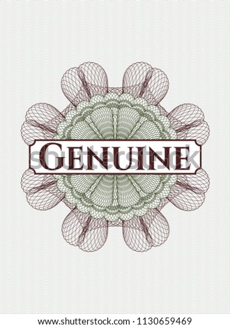 Green and Red rosette. Linear Illustration with text Genuine inside