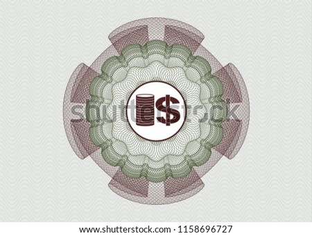 Green and Red rosette. Linear Illustration with stack of coins icon inside