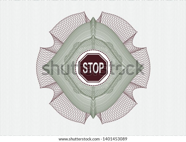 Green and Red rosette. Linear Illustration with\
stop icon inside