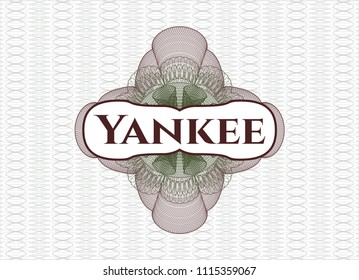 Green and Red rosette (money style emblem) with text Yankee inside