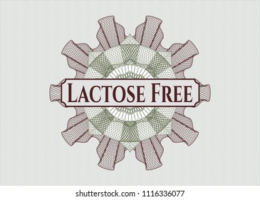 Green and Red rosette (money style emblem) with text Lactose Free inside