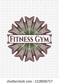 Green and Red rosette (money style emblem) with text Fitness Gym inside