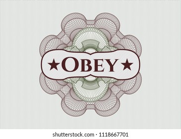 Green and Red rosette or money style emblem with text Obey inside