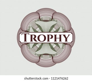 Green and Red rosette (money style emblem) with text Trophy inside