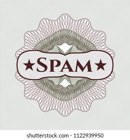 Green and Red rosette or money style emblem with text Spam inside